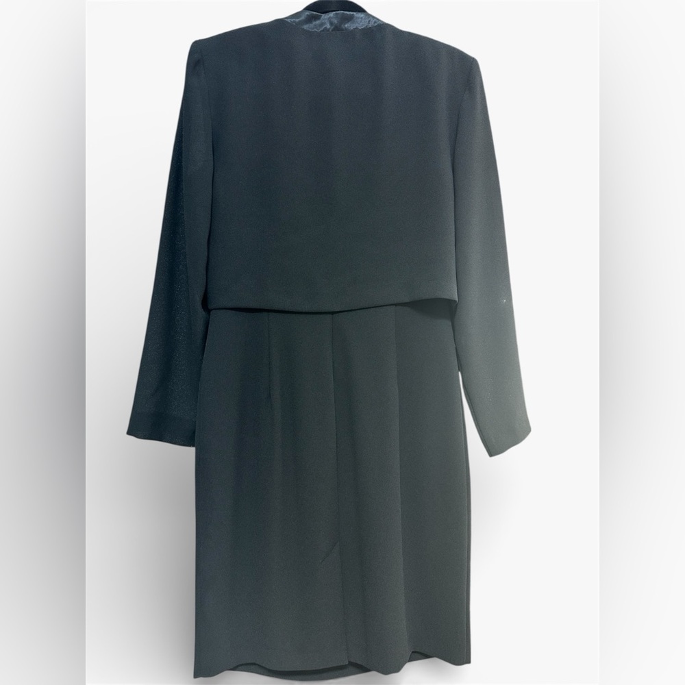 2 Pieces of Joseph Ribkoff Black Midi Dress with Geometric Accents and Blazer - Picture 4 of 12